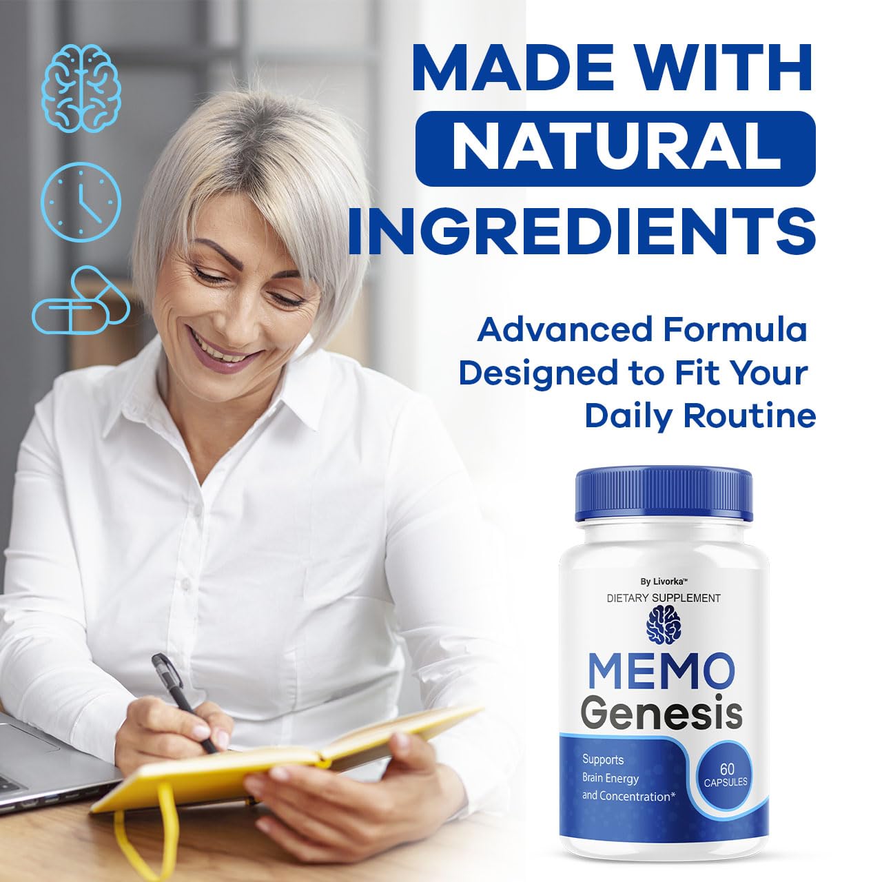 (2 Pack) Memo Genesis Capsules – Brain Health Daily Support, Natural Advanced Formula, 120 Capsules