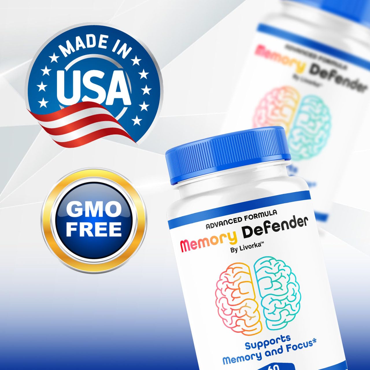 Memory Defender Capsules – Advanced Brain Support Pills, 60 Count