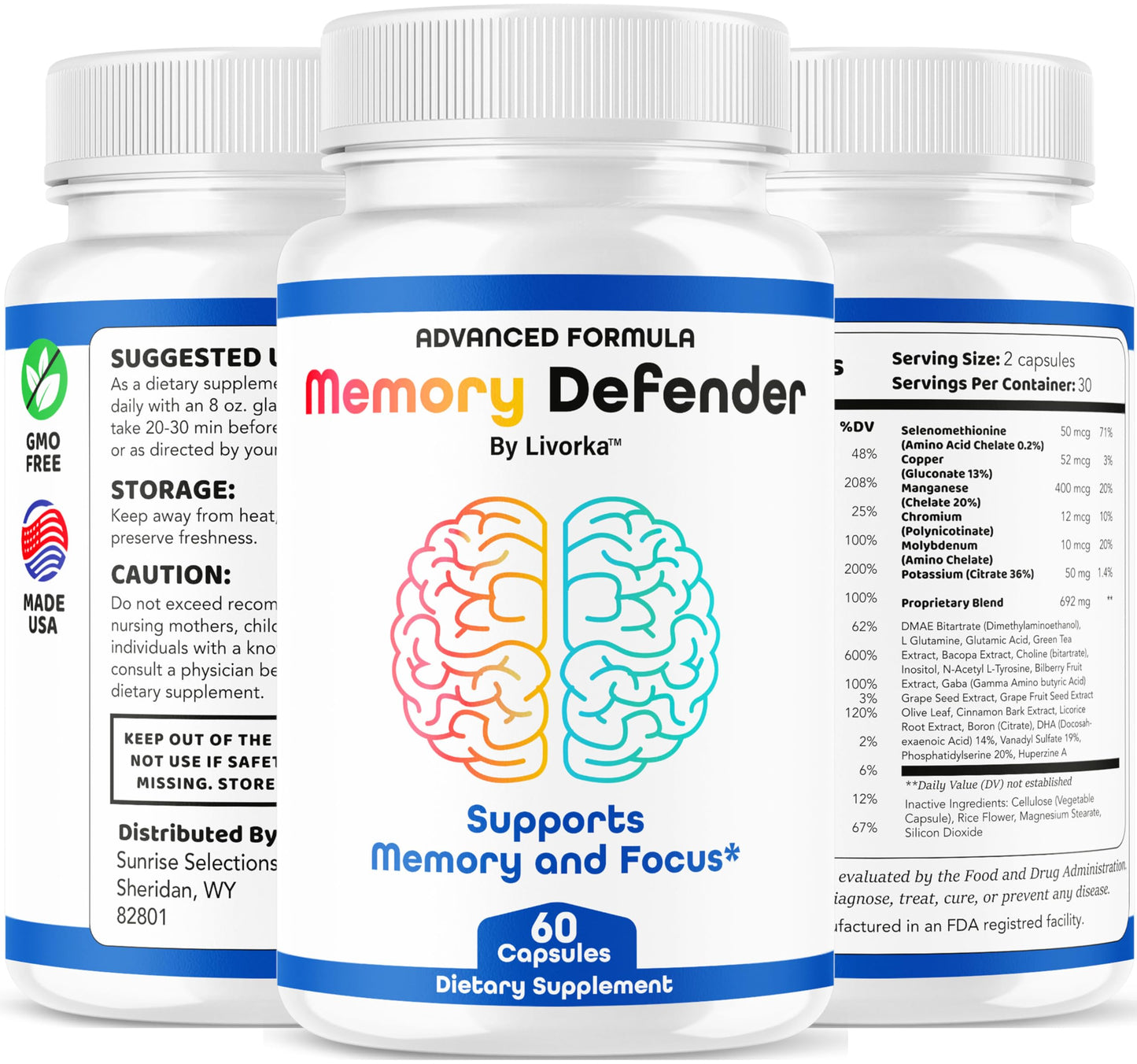 Memory Defender Capsules – Advanced Brain Support Pills, 60 Count