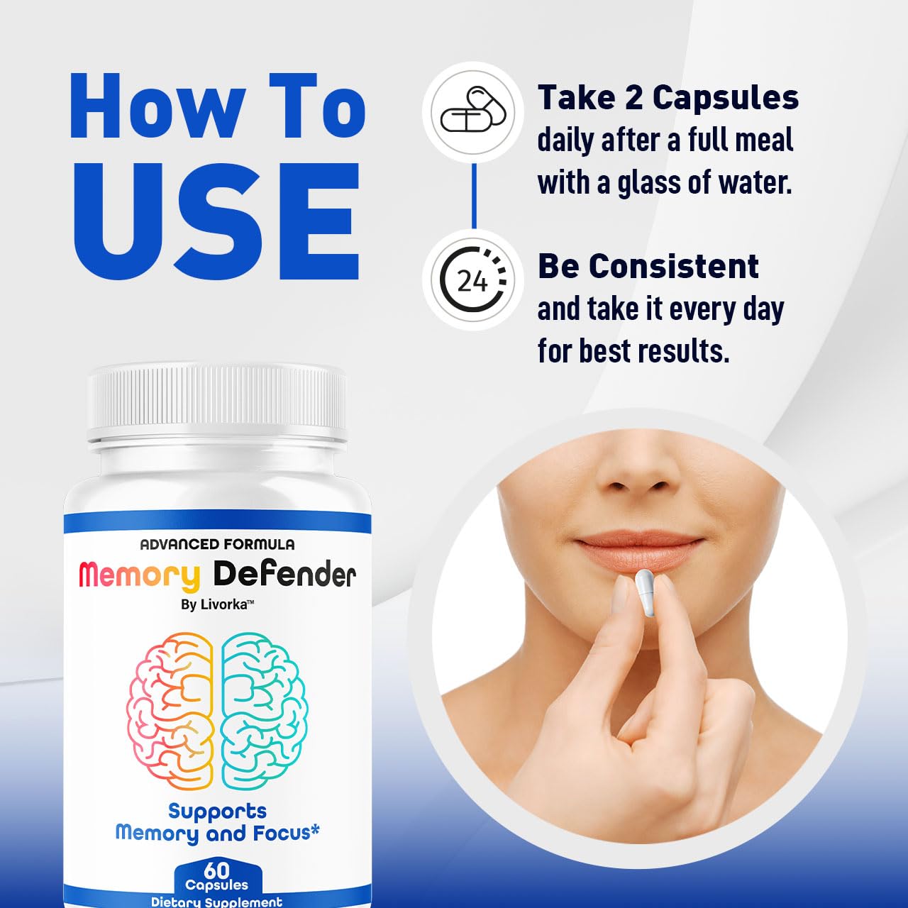 Memory Defender Capsules – Advanced Brain Support Pills, 60 Count