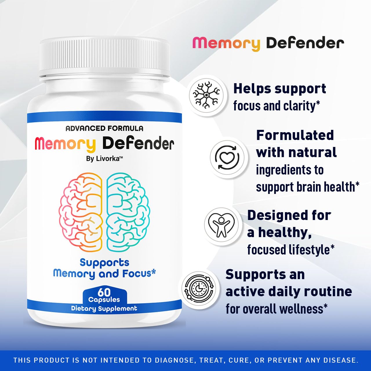 Memory Defender Capsules – Advanced Brain Support Pills, 60 Count