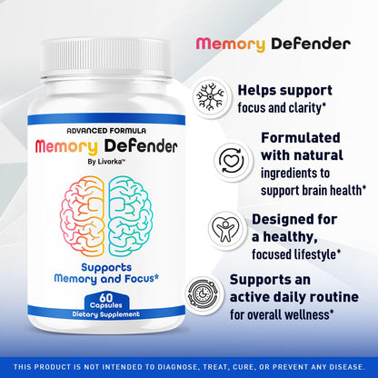 Memory Defender Capsules – Advanced Brain Support Pills, 60 Count