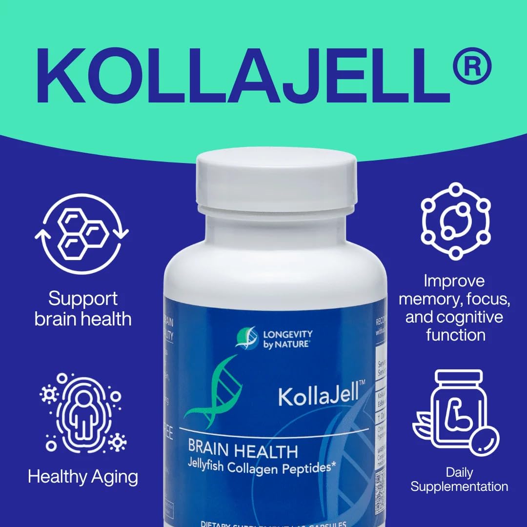 Longevity by Nature: KollaJell Brain Supplement with Collagen Peptides, Memory & Focus, 60 Capsules