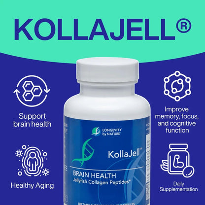 Longevity by Nature: KollaJell Brain Supplement with Collagen Peptides, Memory & Focus, 60 Capsules