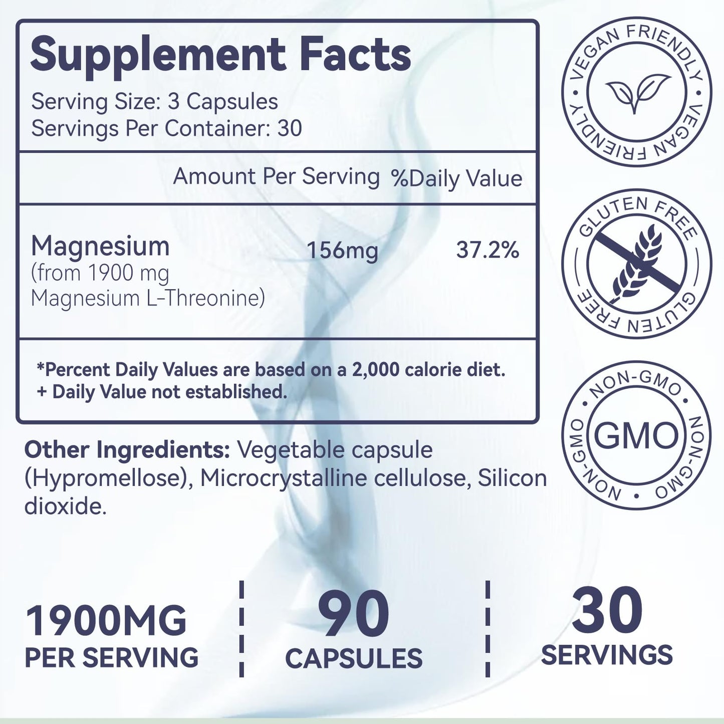 Magnesium L-Threonine, High Absorption Magnesium Supplement,1900mg Magnesium Threonine for Brain Health, Memory Support, Gluten Free, Non-GMO,90 Vegan Capsules