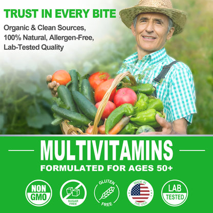 Men 50+ Sugar Free Multivitamin Gummies with Omega-3 CoQ10 D3K2 - 60 ct