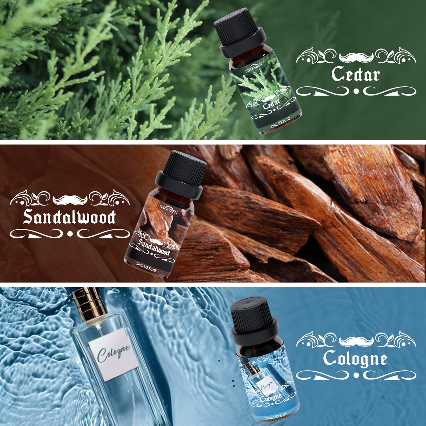 Men Diffuser Oils Gift Set | SNOWSEN Gentlemen's Essential Oils for Home Diffusers