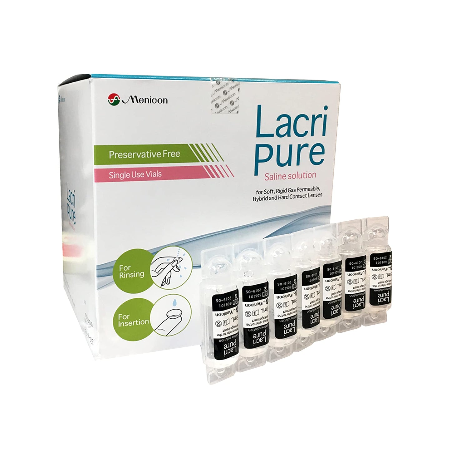 Menicon LacriPure Saline Contact Lens Solution - Rinse & Insertion, 98 Vials (5ml each)