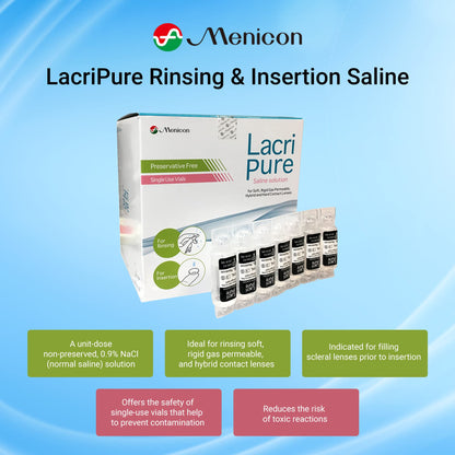 Menicon LacriPure Saline Contact Lens Solution - Rinse & Insertion, 98 Vials (5ml each)