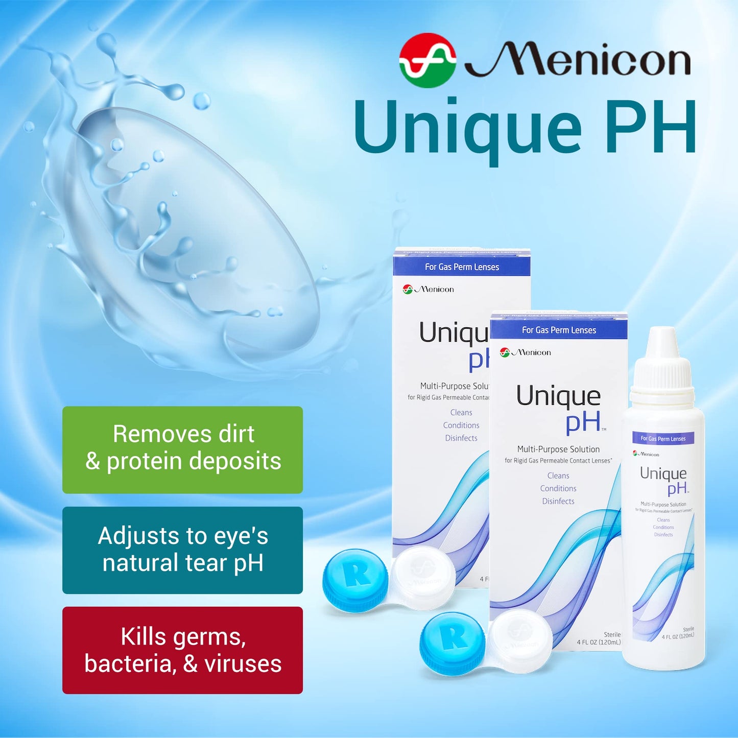 Menicon Unique pH Multi-Purpose Solution + RGP Lens Case, 4 oz, 2-Pack