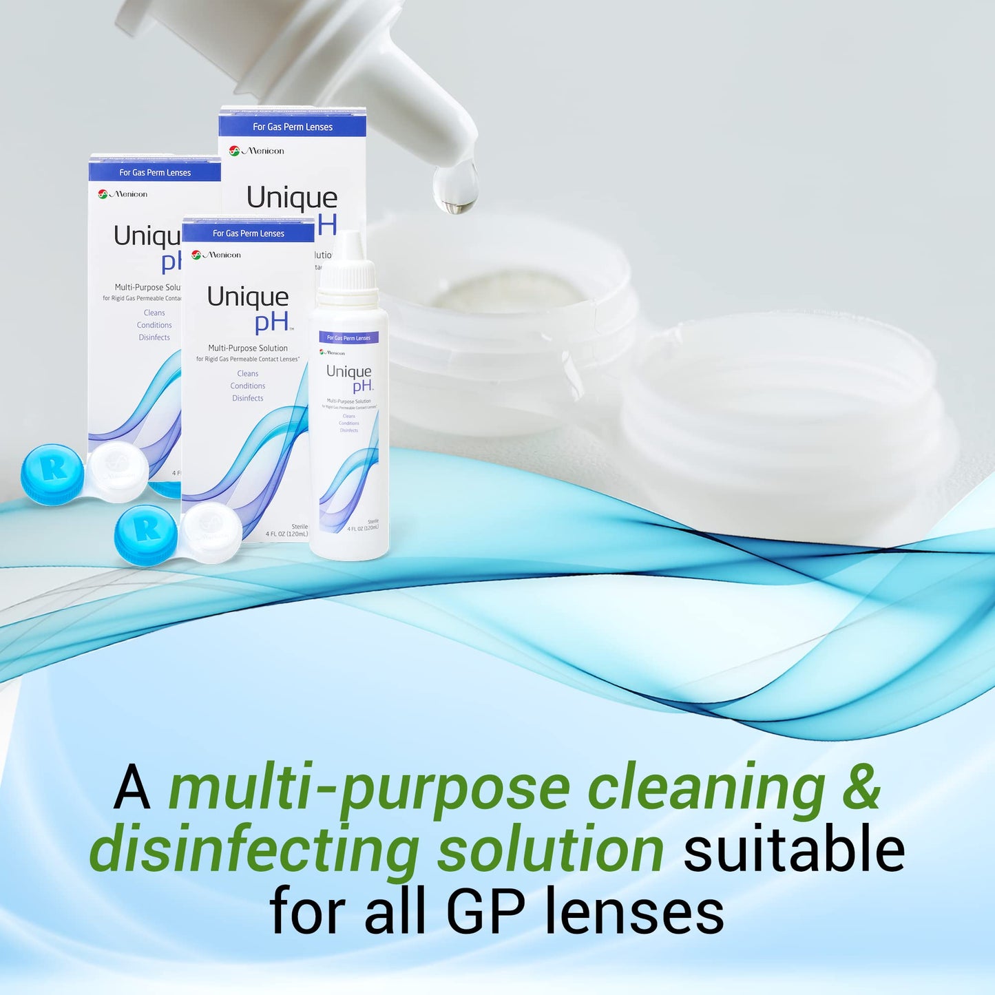 Menicon Unique pH Multi-Purpose Solution with RGP Lens Case - 4 Fl oz Each, 3 Pack
