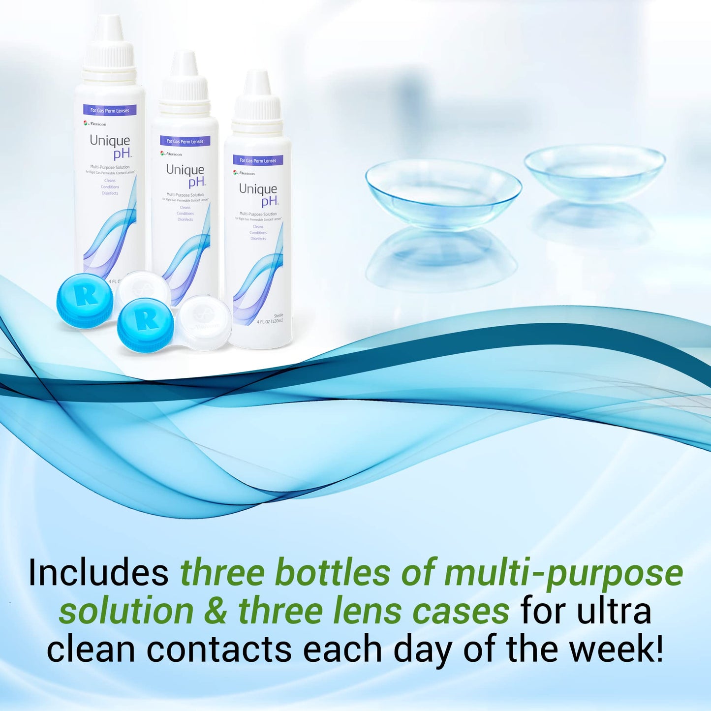 Menicon Unique pH Multi-Purpose Solution with RGP Lens Case - 4 Fl oz Each, 3 Pack