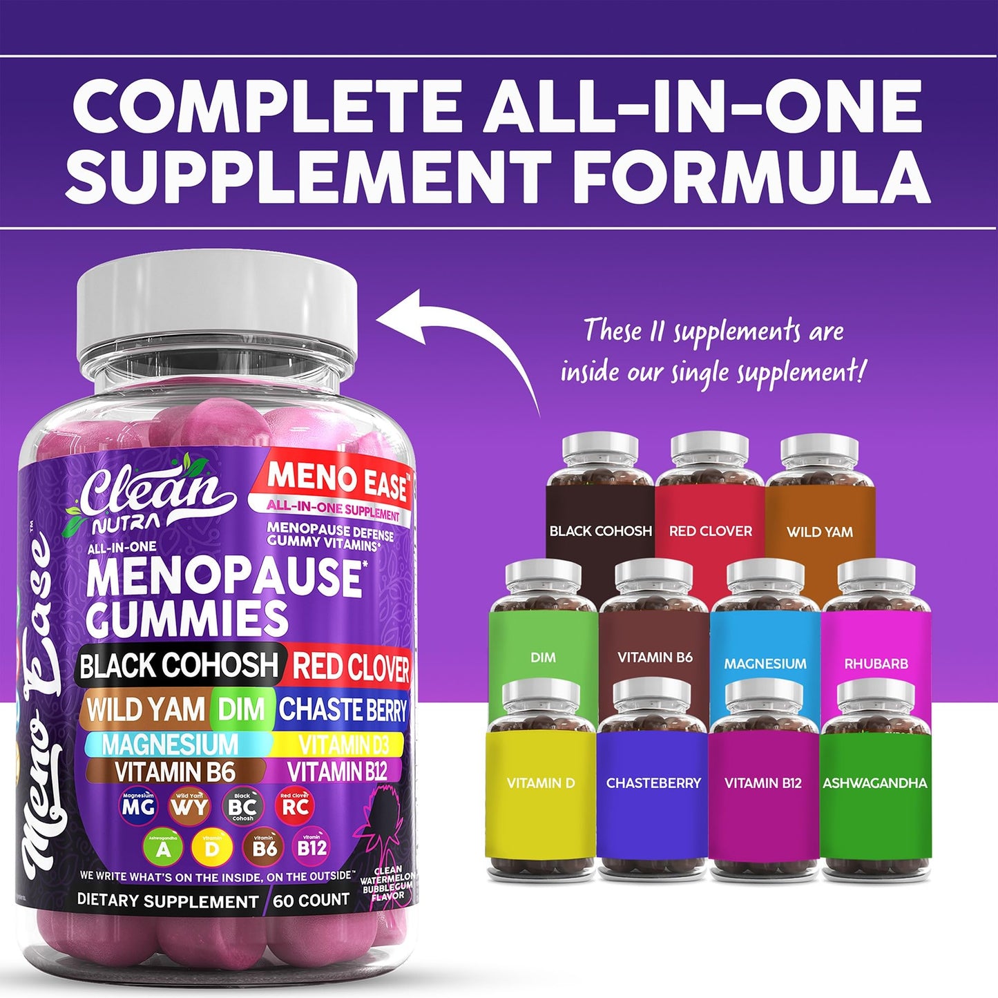 Menopause Supplement for Women Gummies with Black Cohosh, Wild Yam, DIM, Magnesium, Red Clover Chasteberry for Hormone Balance Relief Night Sweats Mood Plus Bergamot, Vitamin D3, Vitamin B6 B12