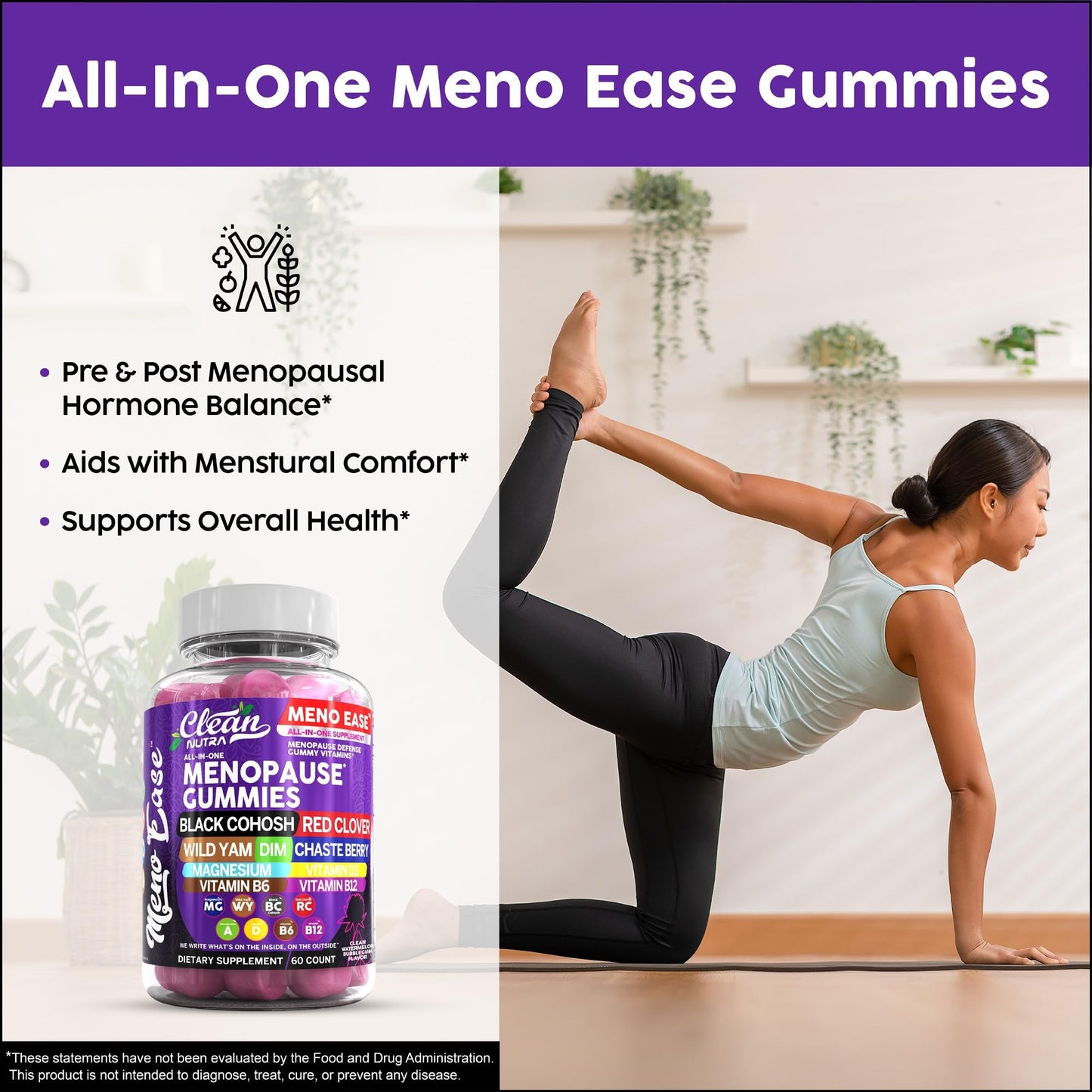 Menopause Supplement for Women Gummies with Black Cohosh, Wild Yam, DIM, Magnesium, Red Clover Chasteberry for Hormone Balance Relief Night Sweats Mood Plus Bergamot, Vitamin D3, Vitamin B6 B12