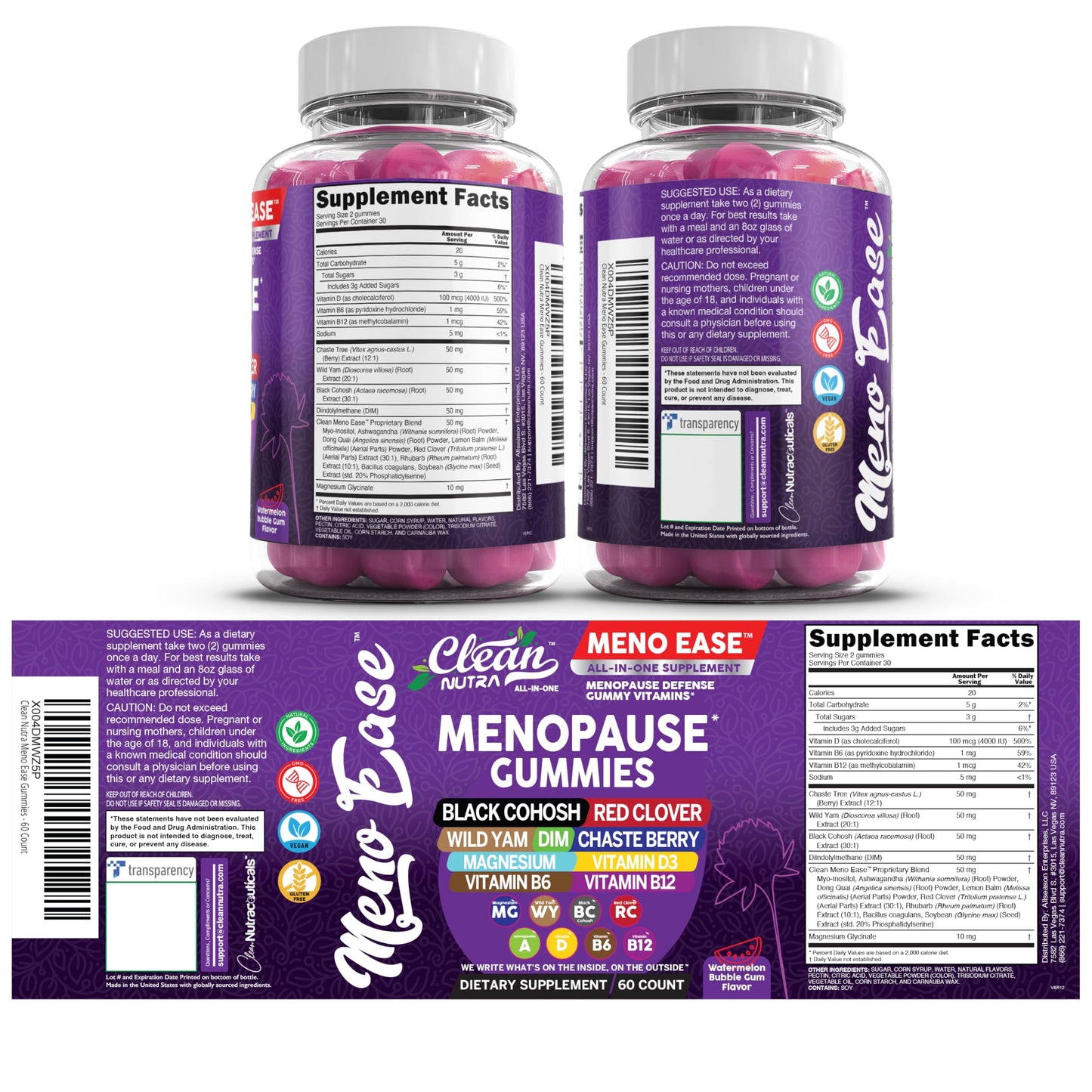 Menopause Supplement for Women Gummies with Black Cohosh, Wild Yam, DIM, Magnesium, Red Clover Chasteberry for Hormone Balance Relief Night Sweats Mood Plus Bergamot, Vitamin D3, Vitamin B6 B12