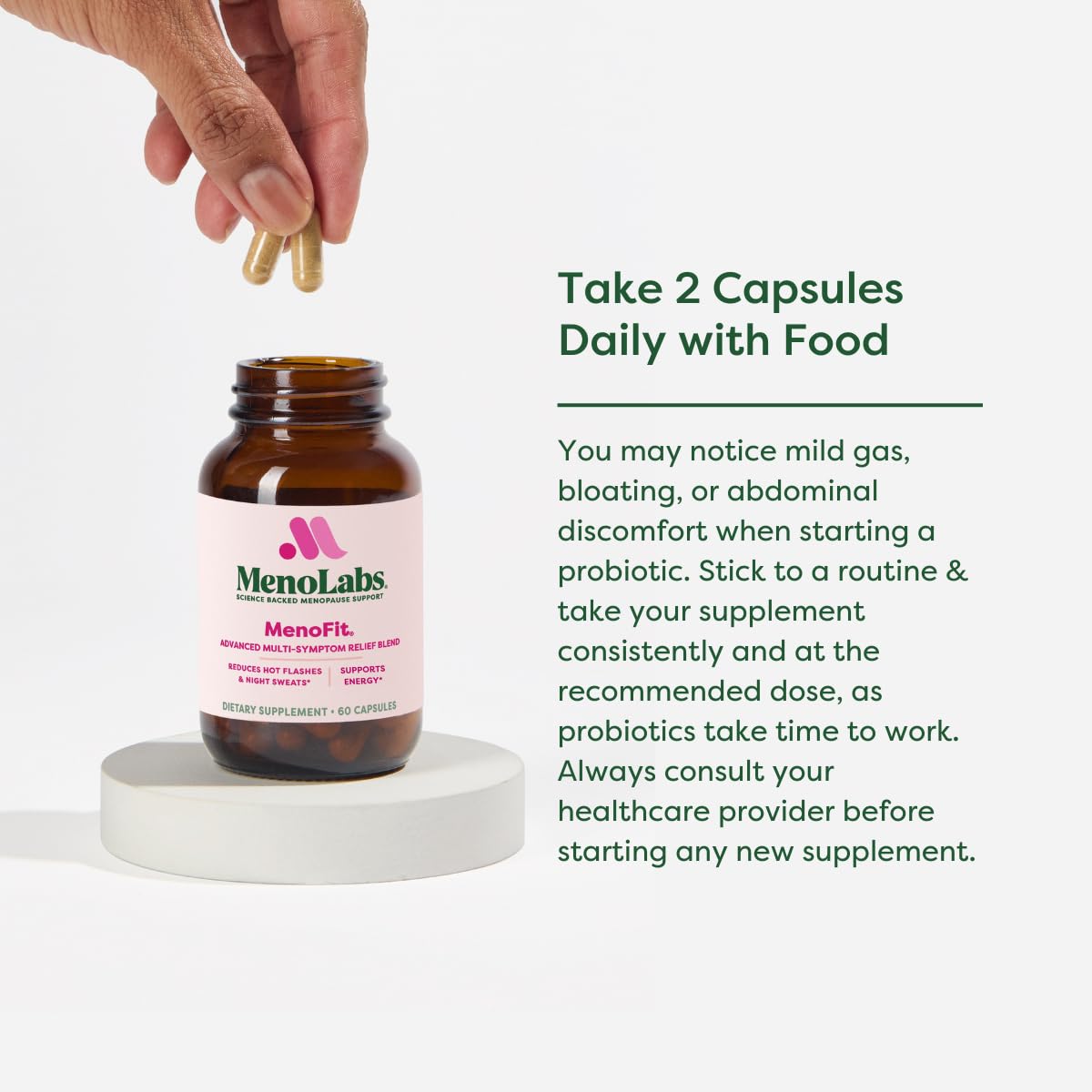 MENOLABS MenoFit: Menopause Probiotic | 60 Capsules for Gut Health, Hot Flashes & Energy