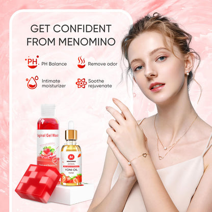 Menomino Feminine Wash, Yoni Bar & Yoni Oil for Women – pH Balanced Intimate Care Set