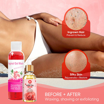 MENOMINO Feminine Wash & Yoni Bar + Yoni Oil PH Balance – Rose Scent, 3.53 oz Bar, 5.07 oz Wash, 1 oz Oil