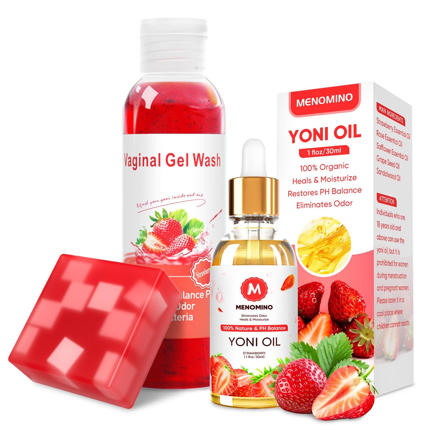 Menomino Feminine Wash, Yoni Bar & Yoni Oil for Women – pH Balanced Intimate Care Set