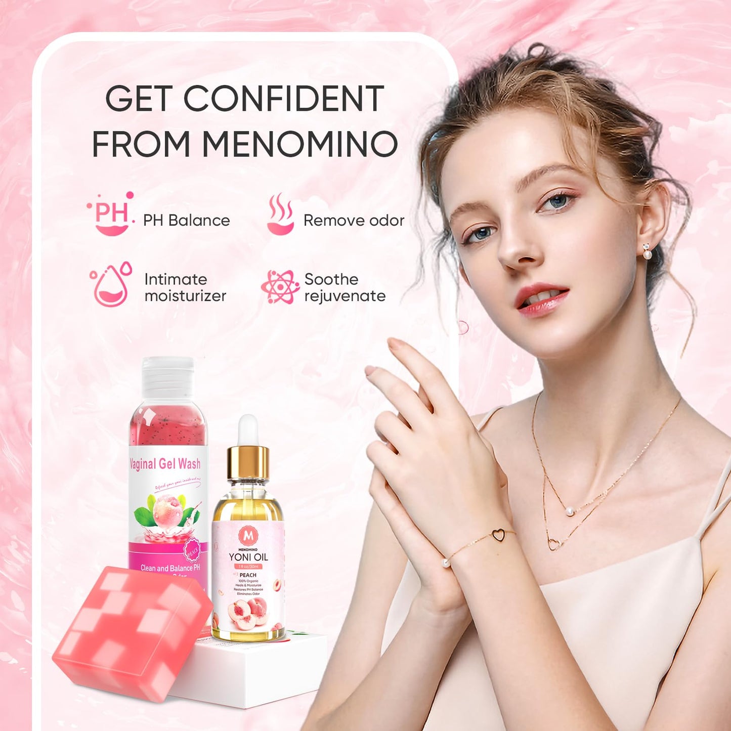 MENOMINO Feminine Wash, Yoni Bar & Yoni Oil for Women | pH Balanced, Peach