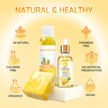 MENOMINO Pineapple Yoni Wash Set – pH-Balanced Feminine Wash, Yoni Bar & Yoni Oil