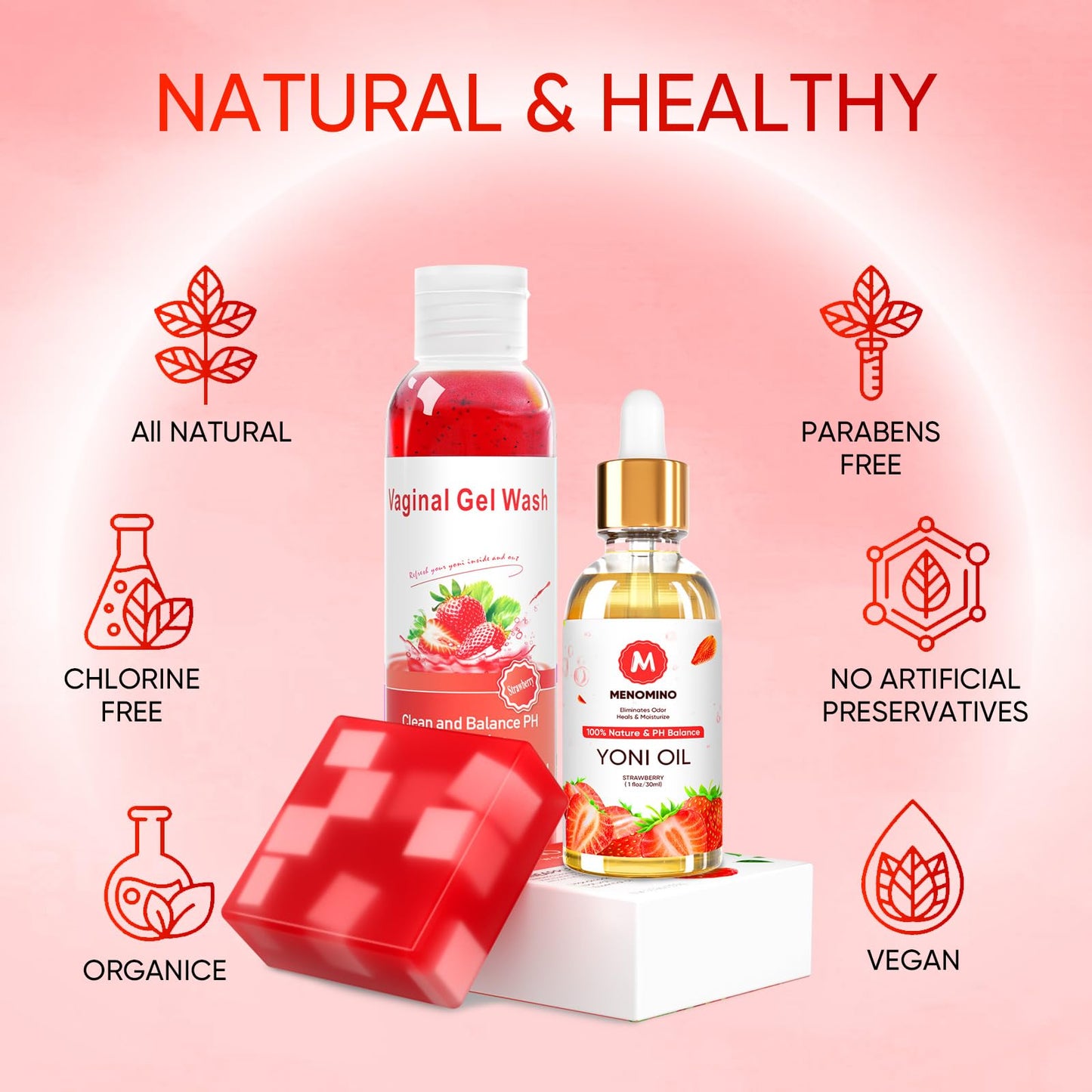 Menomino Feminine Wash, Yoni Bar & Yoni Oil for Women – pH Balanced Intimate Care Set