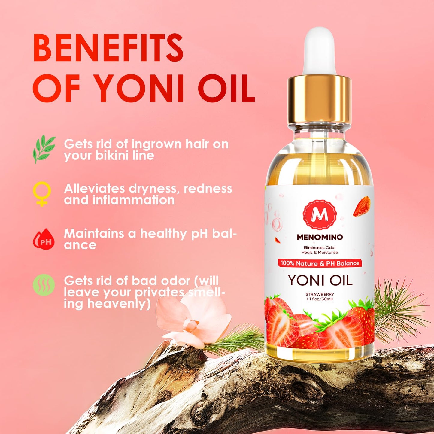 MENOMINO 3 Pack Yoni Oil – Organic Feminine Oil for pH Balance, Deodorant & Vaginal Moisturizer (1 oz each)