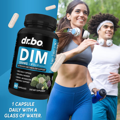 DIM Supplement for Women & Men 200mg - Androgen Estrogen Blocker for Men & Women, Hormonal Acne Pills, Hormone Balance, Menopause Support, Diindolylmethane DIM Supplement Plus BioPerine - 60 Capsules