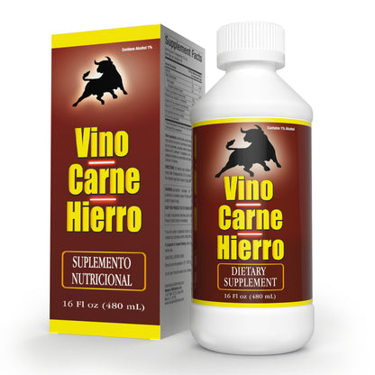 Menper Vino Carne Hierro Iron Supplement | Liquid Iron & Vitamin Blend 16 oz
