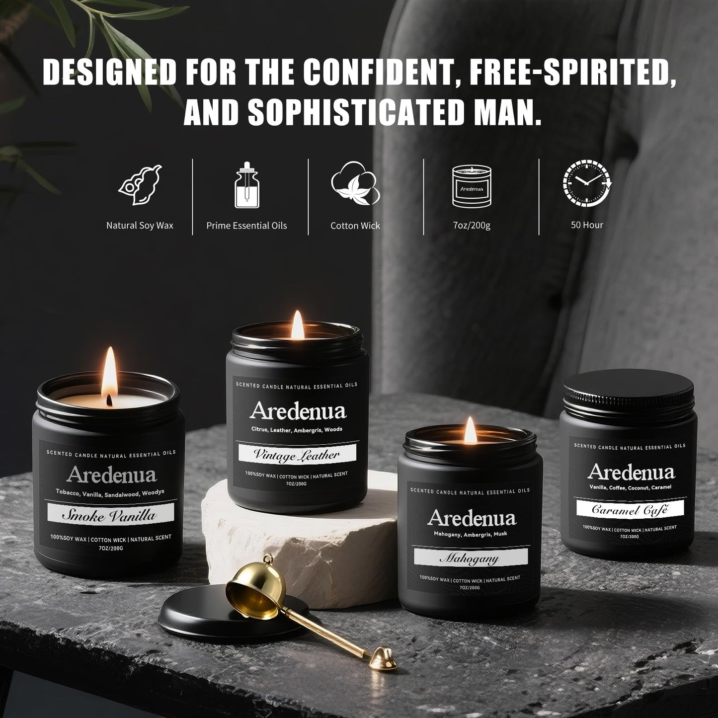 Men's 4-Pack Candle Set: Vintage Leather, Smoke & Vanilla – Soy Candles
