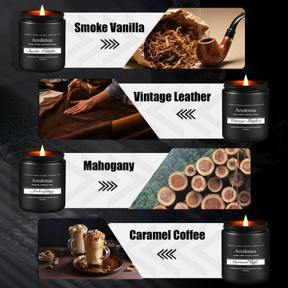 Men's 4-Pack Candle Set: Vintage Leather, Smoke & Vanilla – Soy Candles