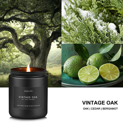 Scented Candles for Men | Vintage Oak Candle | 7oz Black Jar