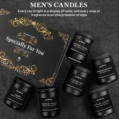 Scented Candles for Men — 6-Pack, 42oz, 300 Hours Burn Time