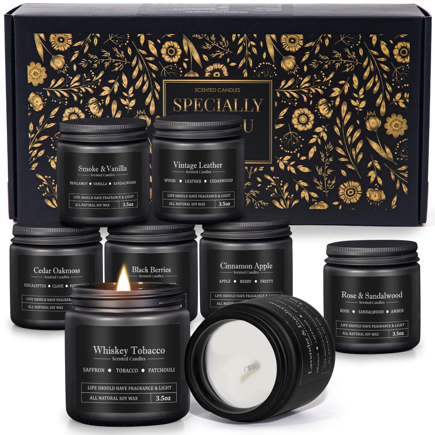 8 Pack Men Scented Soy Candles Set – Aromatherapy Gift for Men
