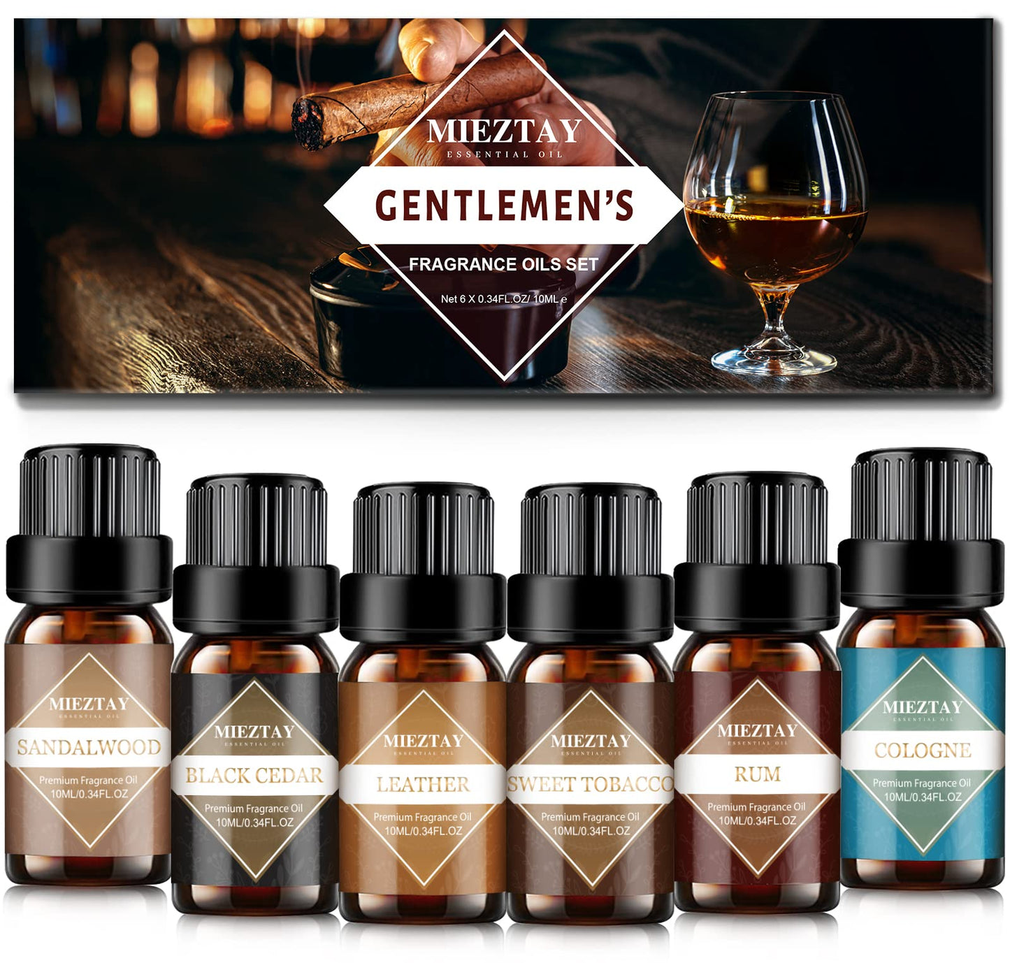 Mens Essential Oils Set – 6 Fragrance Oils for Diffuser, Candle & Soap Making