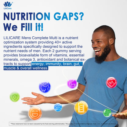 Mens Multivitamins Gummies - Multiminerals, Vegan Omega-3, Probiotics (60 count)