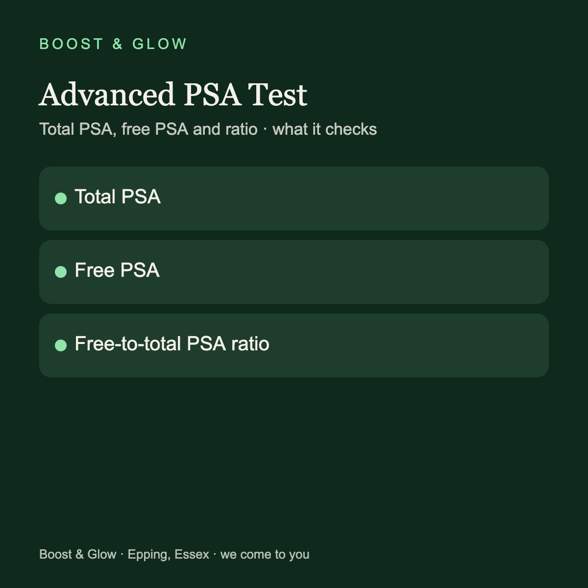 Advanced PSA Prostate Blood Test — Total & Free PSA with Ratio Boost & Glow