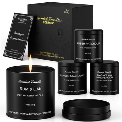 Men's Scented Candle Sets – 4 Pack Aromatherapy Candles Gift in Matte Black Tins