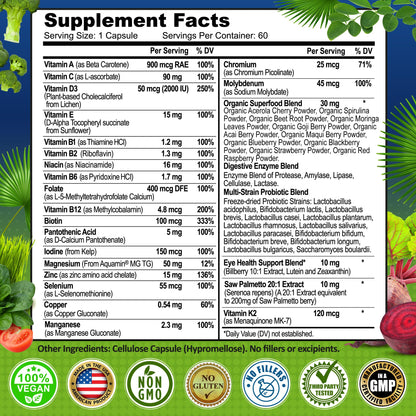 Men's Daily Multivitamin 50+ - Vegan Methylated Multivitamin for Men 50+