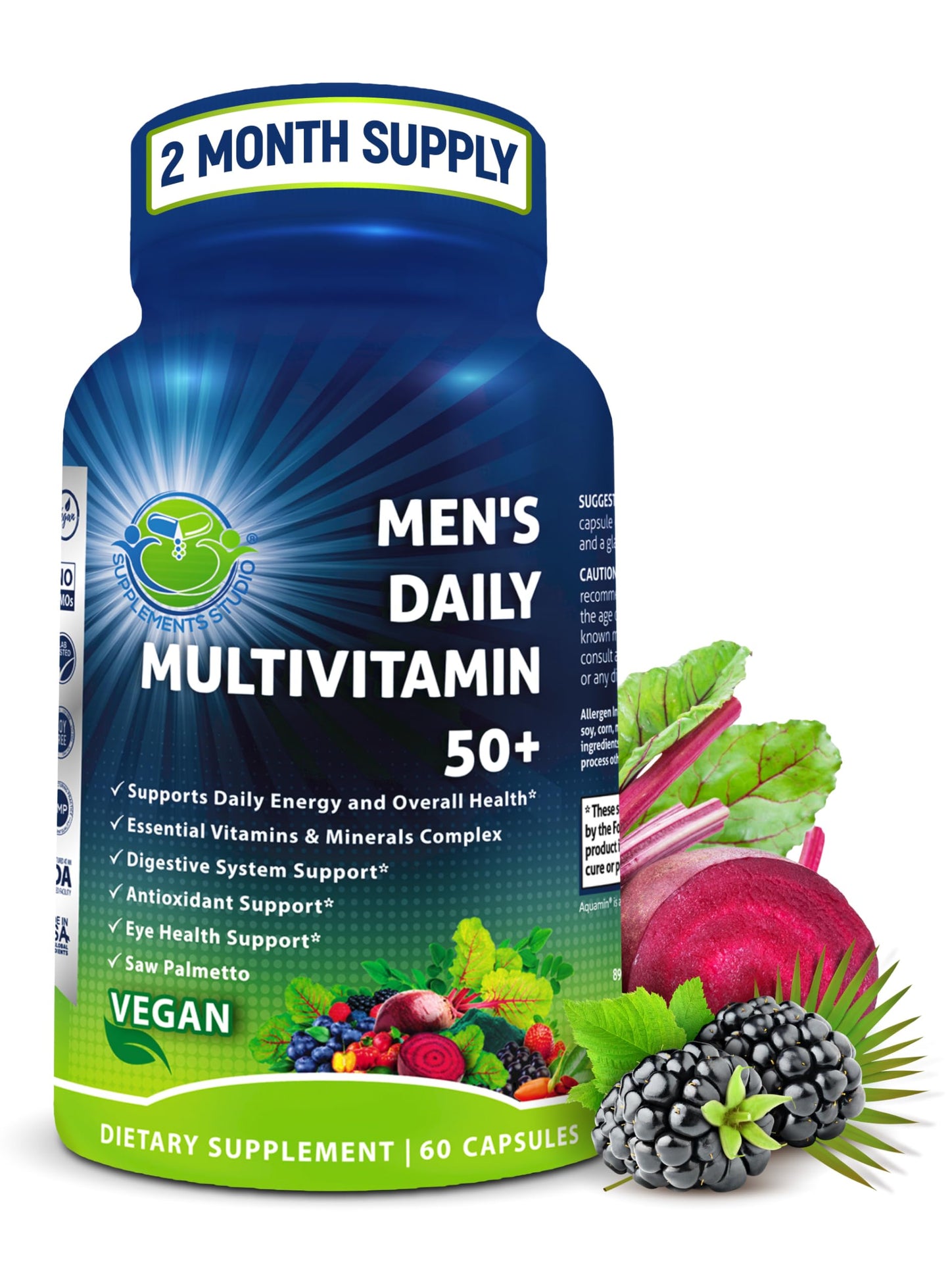 Men's Daily Multivitamin 50+ - Vegan Methylated Multivitamin for Men 50+
