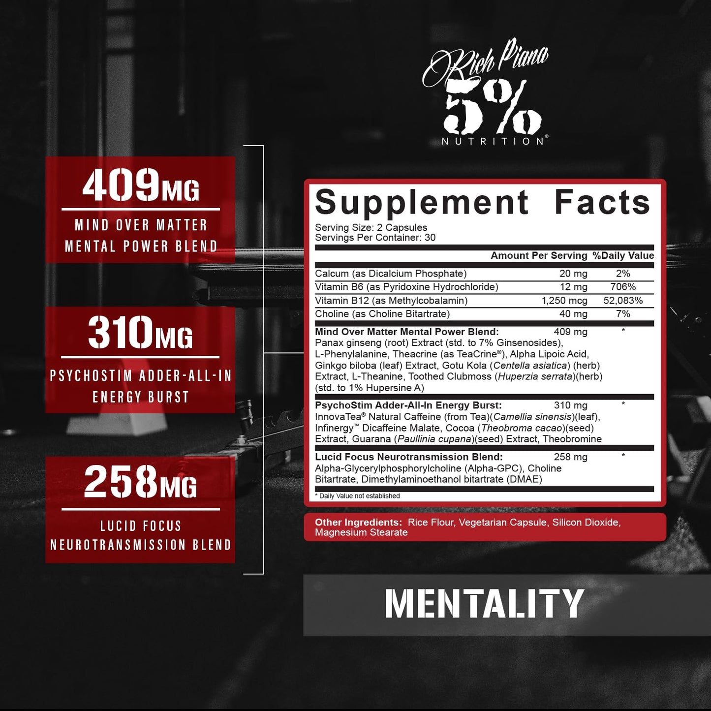 5% Nutrition Rich Piana Mentality Nootropic Blend – Brain Booster (60 Capsules)