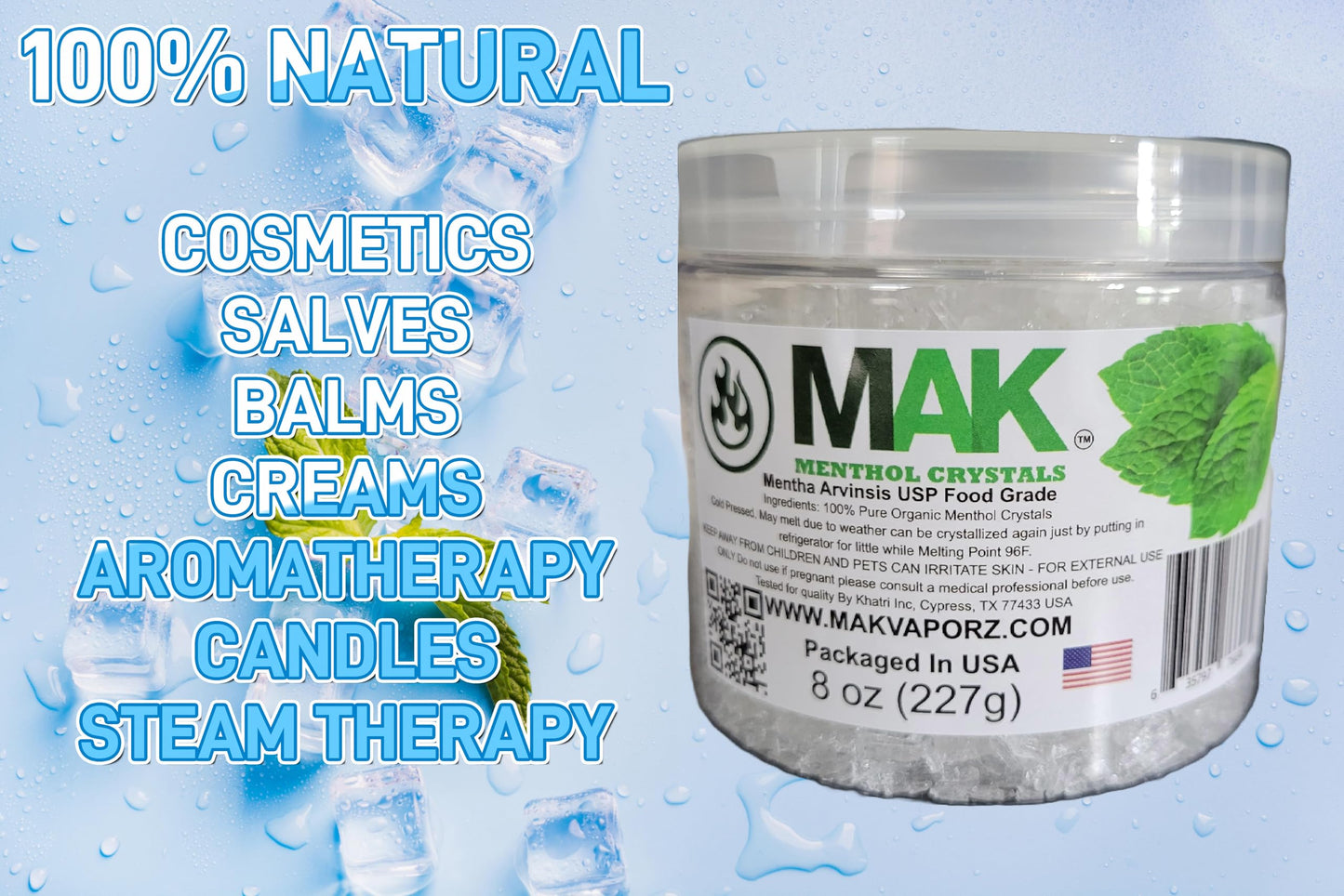 Mak Menthol Crystals 8 oz – Pure Organic 100% Natural Mentha Arvensis