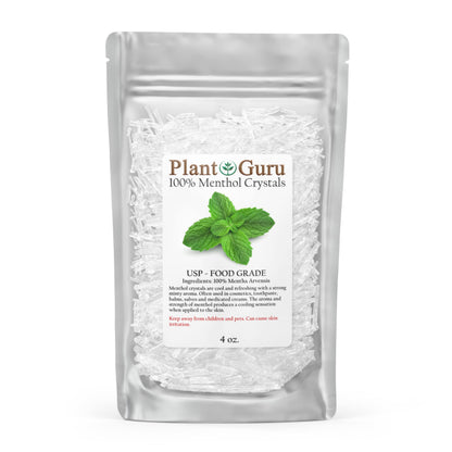 Menthol Crystals 4 oz – Mentha Arvensis 100% Pure Natural USP Food Grade for Cosmetics, Balms, Salves, Creams & Soap Making