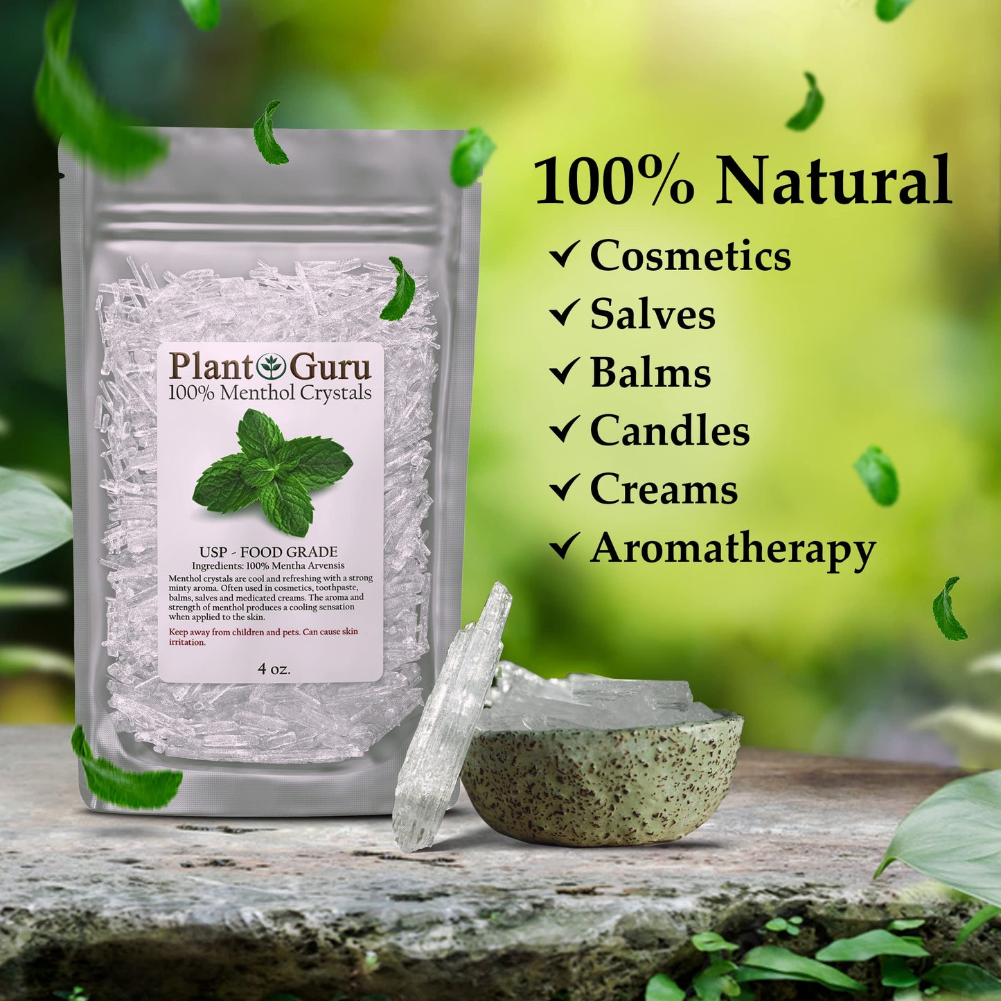 Menthol Crystals 8 oz – Mentha Arvensis | 100% Pure Natural USP Food Grade for Cosmetics, Soaps & Balms