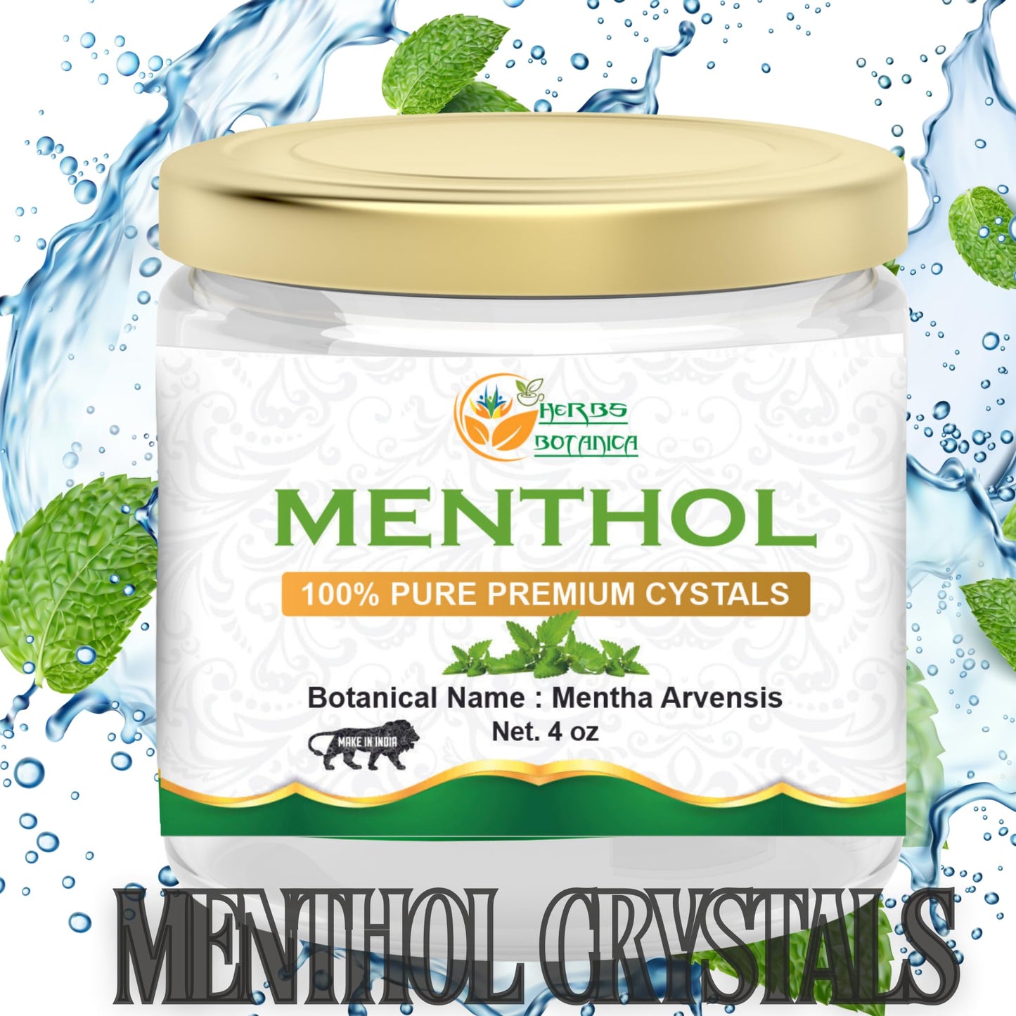 Herbs Botanica Menthol Crystals – 4 oz USP Food Grade, Mentha Arvensis