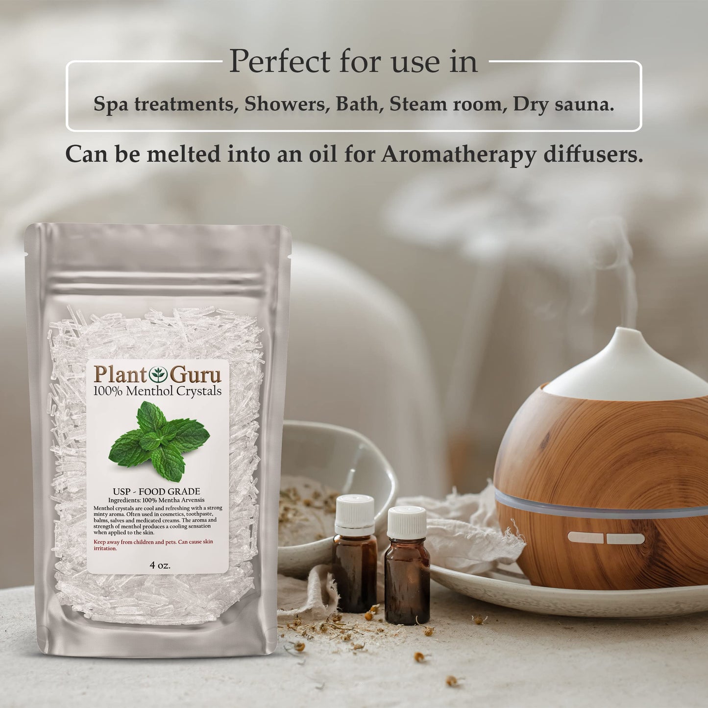 Menthol Crystals 4 oz – Mentha Arvensis 100% Pure Natural USP Food Grade for Cosmetics, Balms, Salves, Creams & Soap Making
