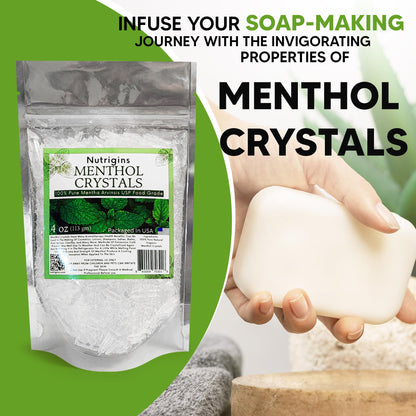 Menthol Crystals 100% Pure Organic Spa Quality - 4OZ Resealable Bag