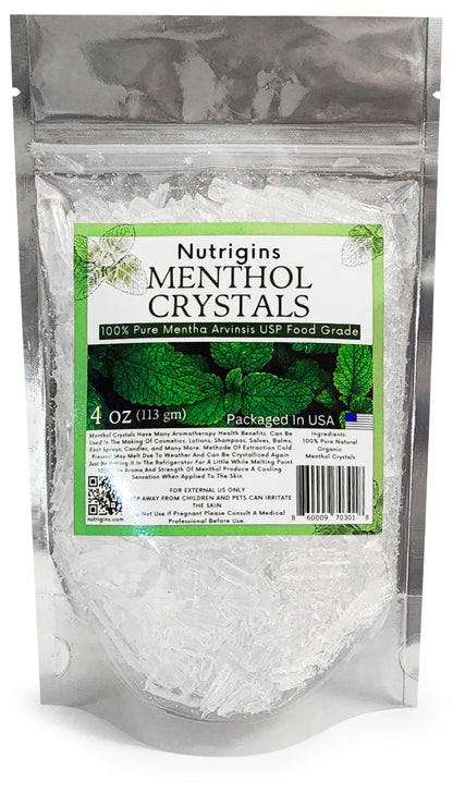 Menthol Crystals 100% Pure Organic Spa Quality - 4OZ Resealable Bag
