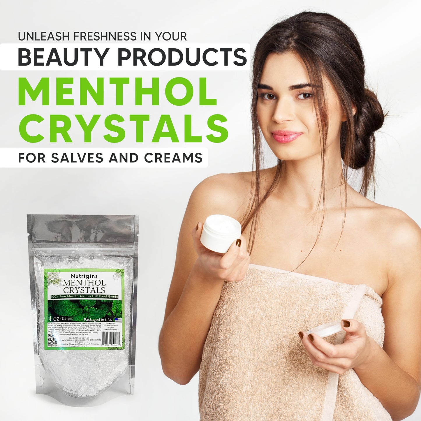 Menthol Crystals 100% Pure Organic Spa Quality - 4OZ Resealable Bag