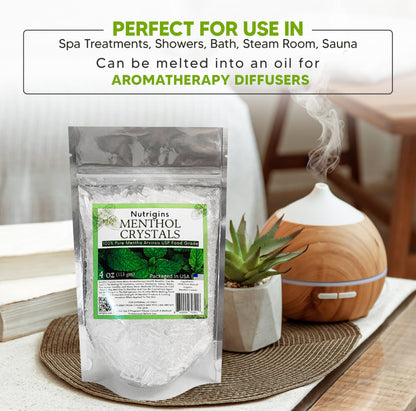 Menthol Crystals 100% Pure Organic Spa Quality - 4OZ Resealable Bag